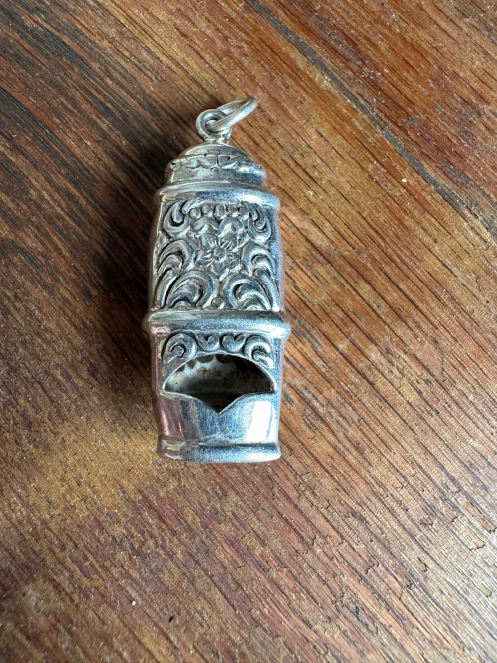 Sterling Silver Ornate Whistle Pendant - Floral Motif